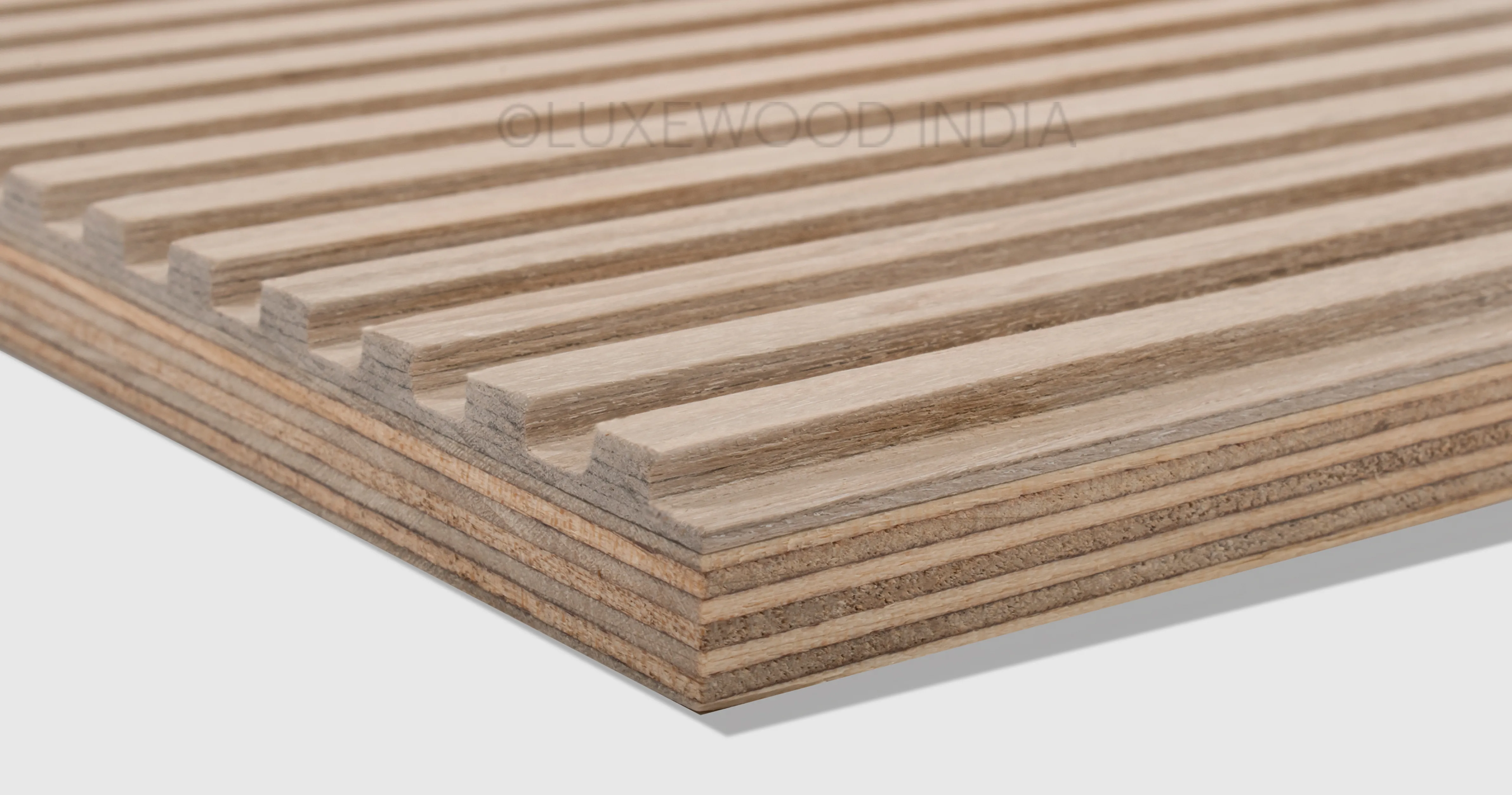 Elegant beige oak thermo-treated wooden panel with subtle grain texture